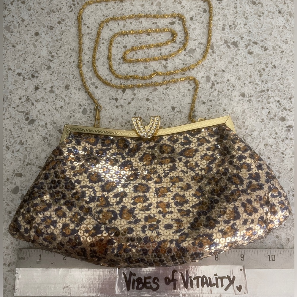 WSC vintage Sequined Gold Leopard print clutch